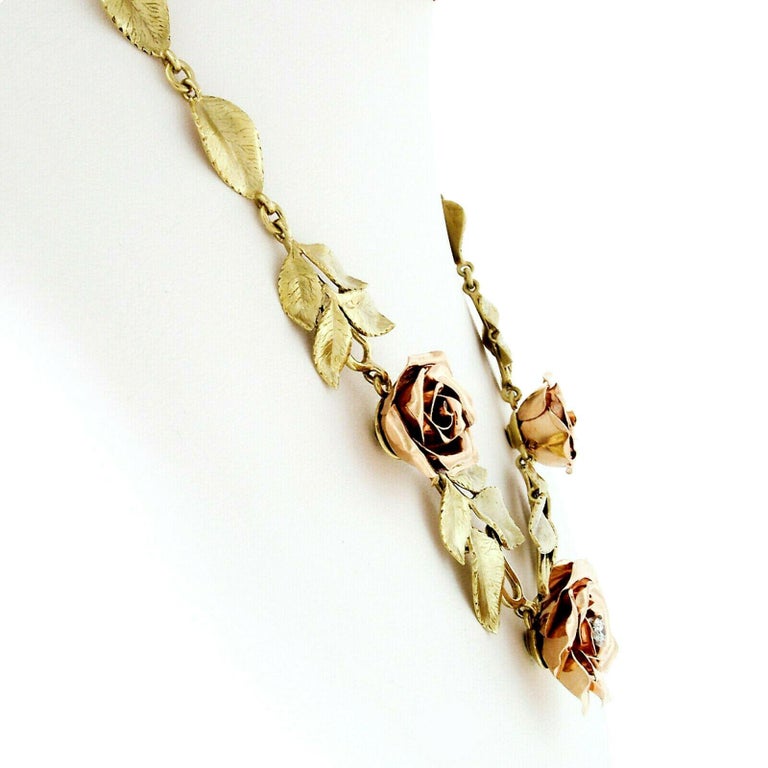 New stainless steel vintage Green floral necklace Gold color