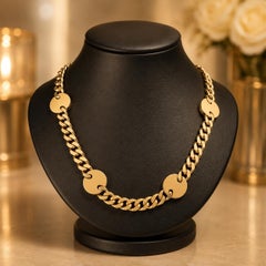 Vintage 14k Rosy Gold 16" Square Curb Cuban Link Round Stations Chain Necklace