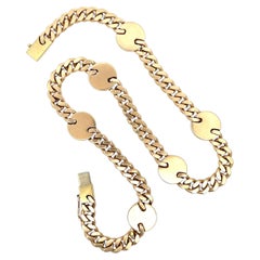 Vintage 14k Rosy Gold 16" Square Curb Cuban Link Round Stations Chain Necklace