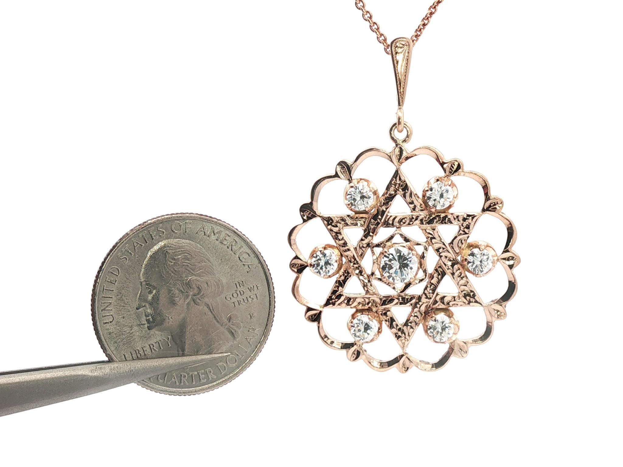 Ciondolo a medaglione in oro giallo rosato 14k con diamante da 1,53 carati A. David in vendita 5