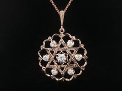 Vintage 14k Rosy Yellow Gold 1.53ctw Diamond Star of David Medallion Anhänger