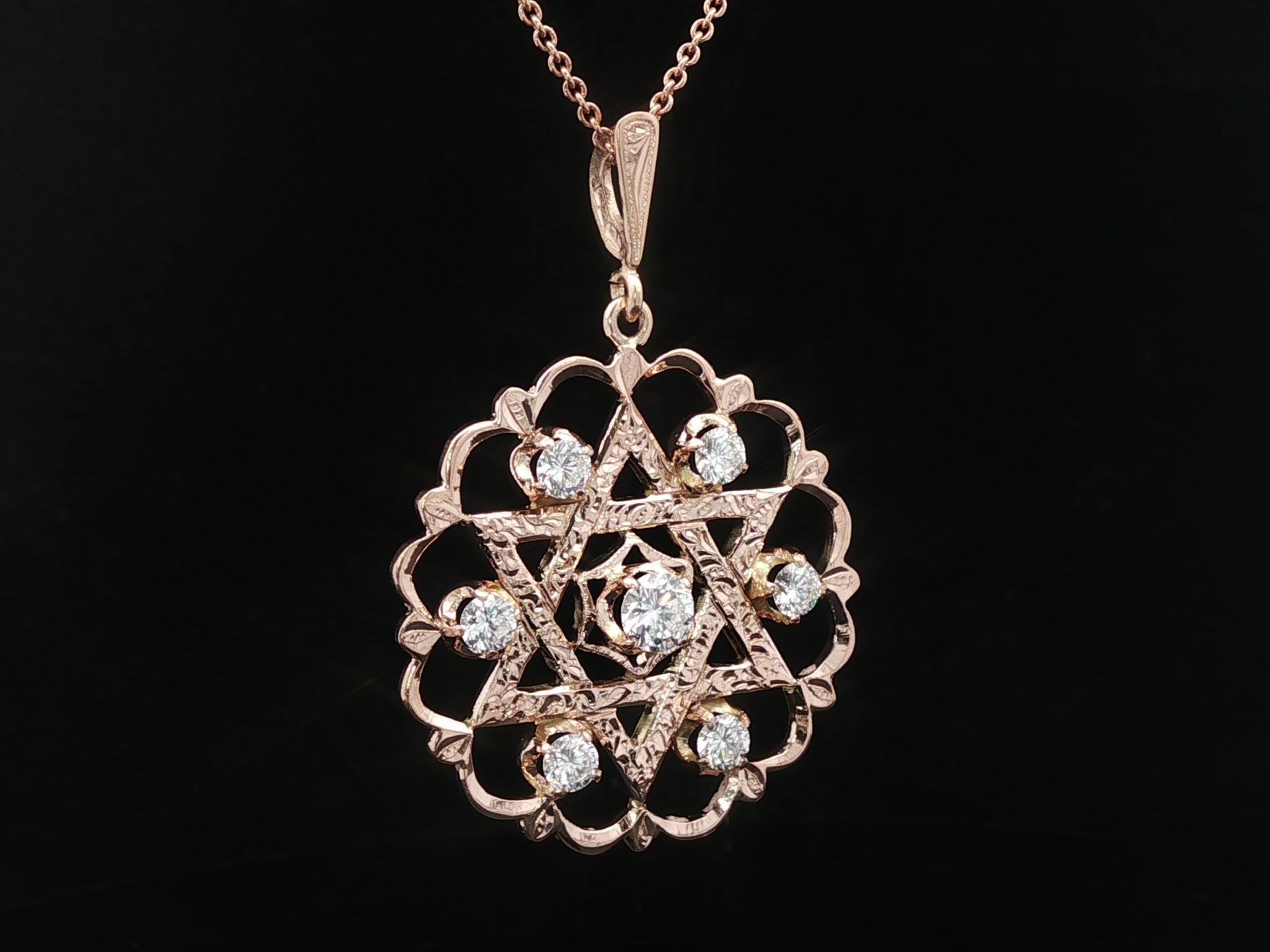 Ciondolo a medaglione in oro giallo rosato 14k con diamante da 1,53 carati A. David In condizioni buone in vendita a Montclair, NJ