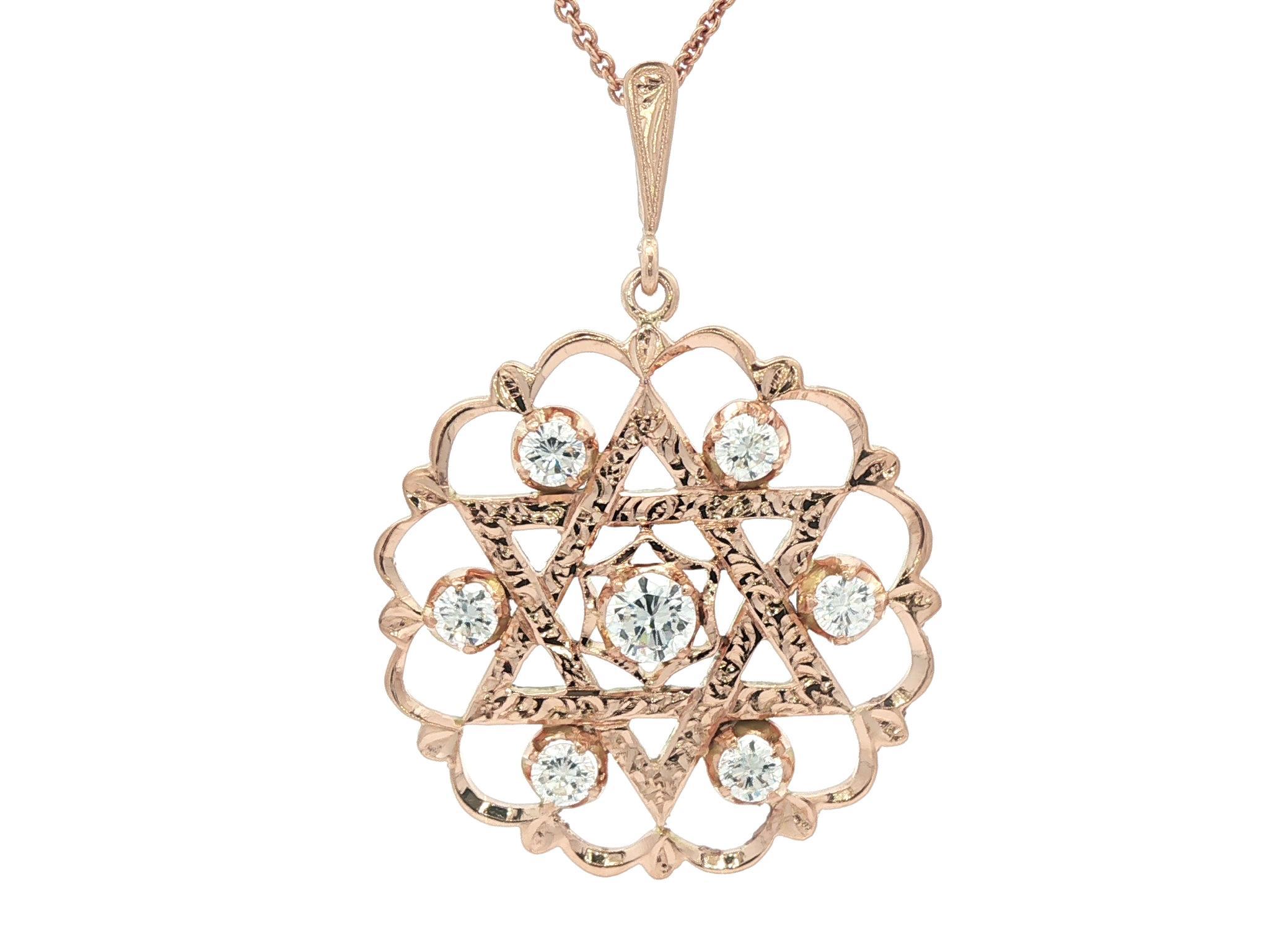 Ciondolo a medaglione in oro giallo rosato 14k con diamante da 1,53 carati A. David in vendita 1