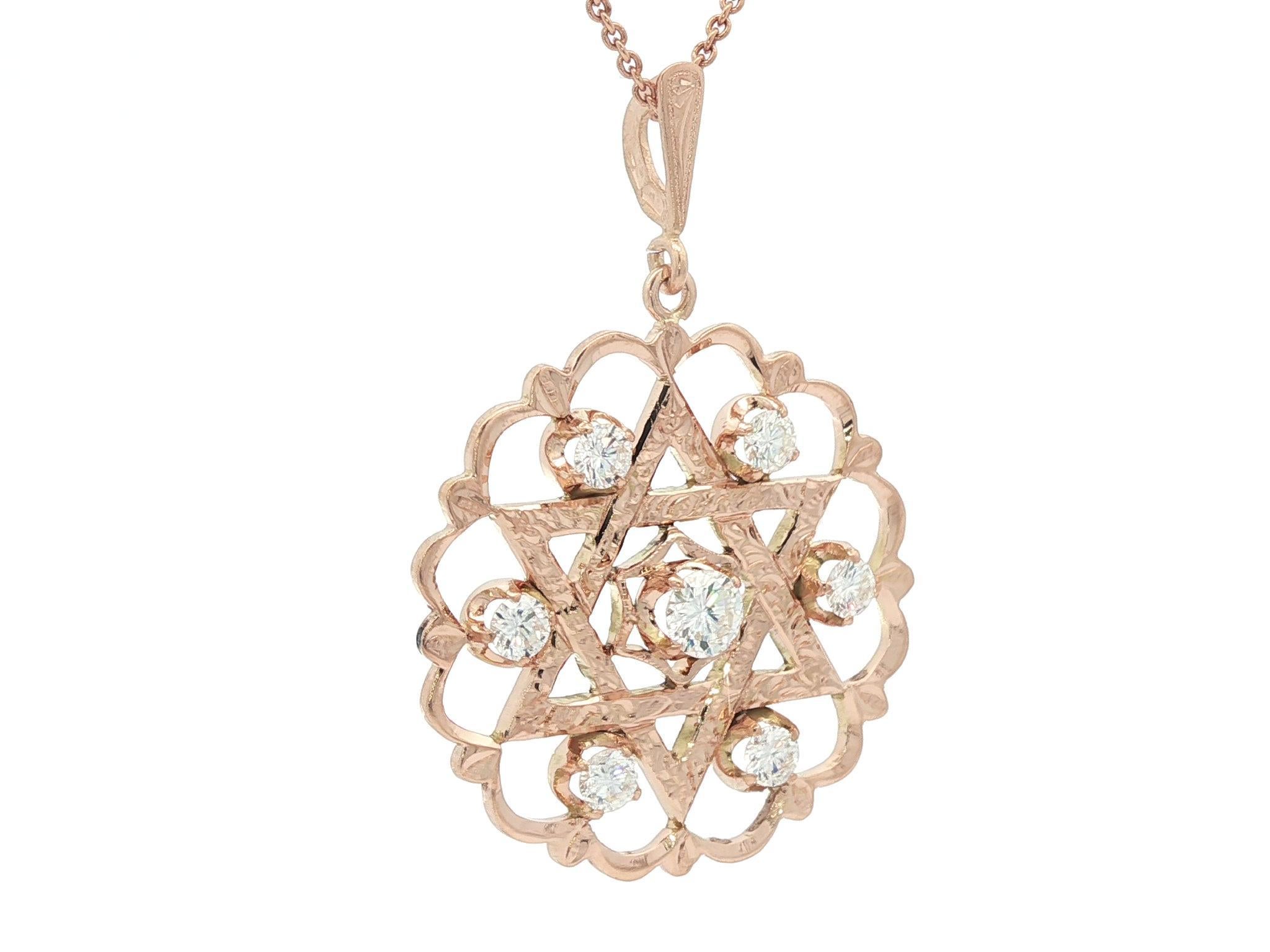 Ciondolo a medaglione in oro giallo rosato 14k con diamante da 1,53 carati A. David in vendita 3