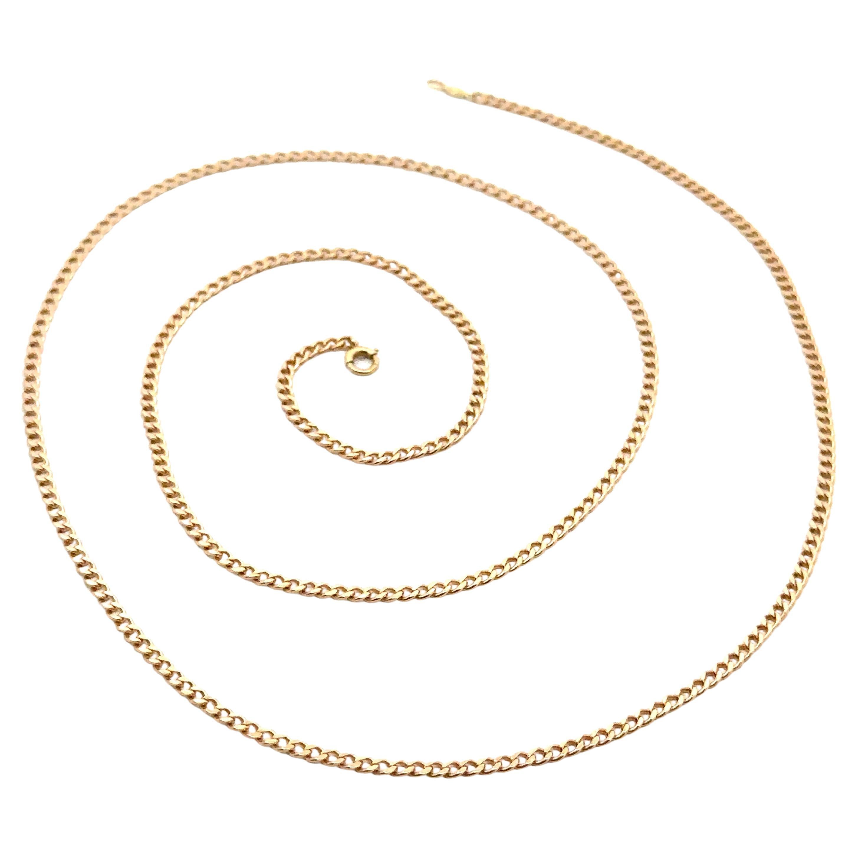 Vintage 14k Rosy Yellow Gold 26" Long Classic Curban Link Chain Necklace