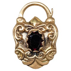 Vintage 14k Rosy Yellow Gold Garnet & Citrine Padlock Lock Charm Pendant