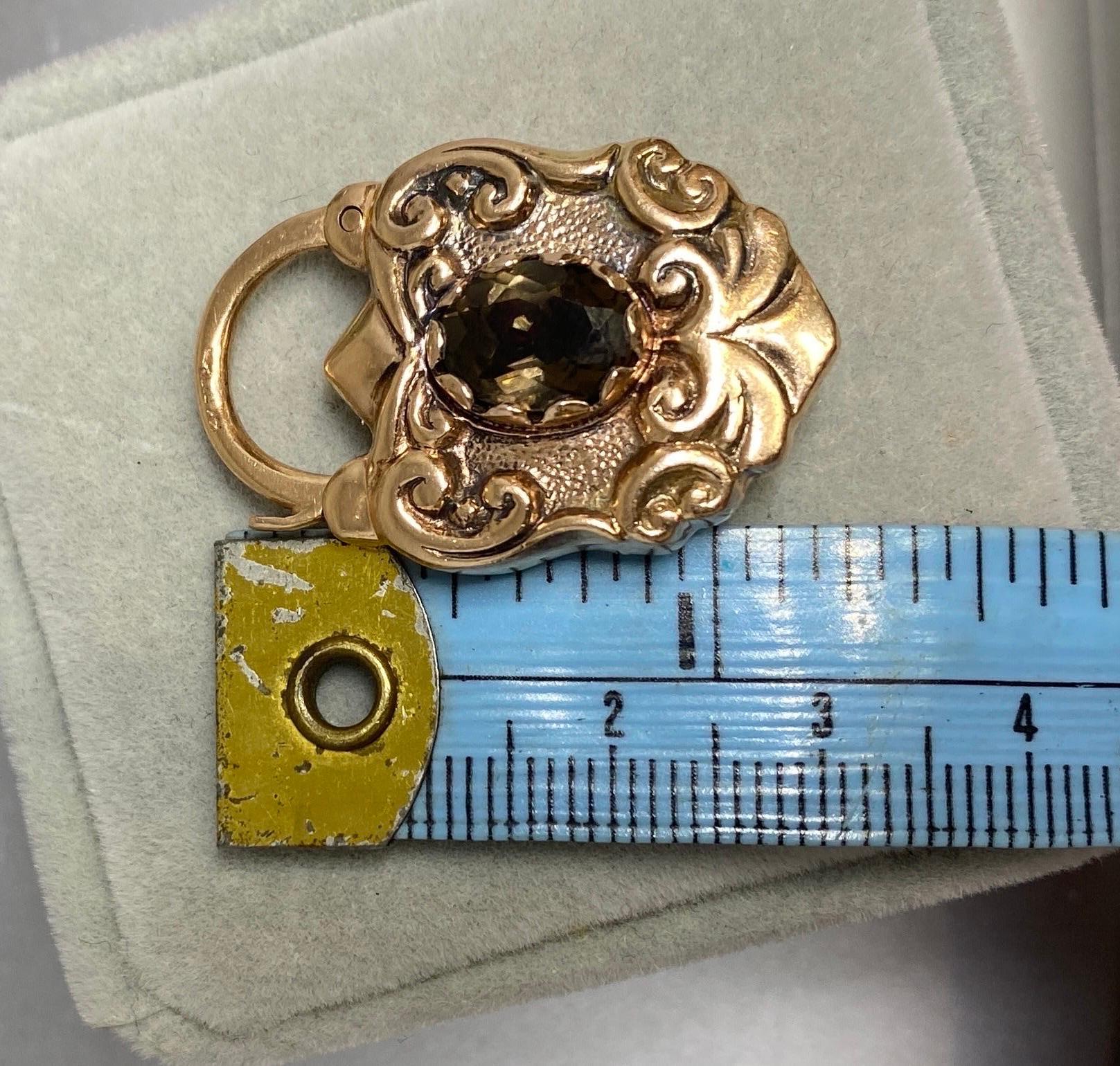 Vintage 14k Rosy Yellow Gold Garnet & Citrine Padlock Lock Charm Pendant In Good Condition For Sale In Bernardsville, NJ