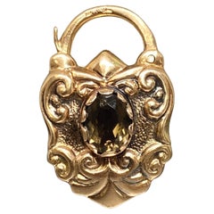 Vintage 14k Rosy Yellow Gold Garnet & Citrine Padlock Lock Charm Pendant