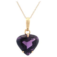 Vintage 14k Rosy Gelbgold Herzschliff Amethyst-Anhänger auf 18" Kabel-Halskette