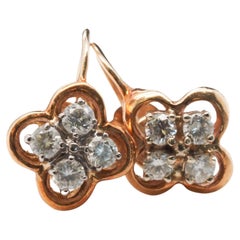 Vintage 14k Round Brilliant Diamond Cluster Screwback Earrings