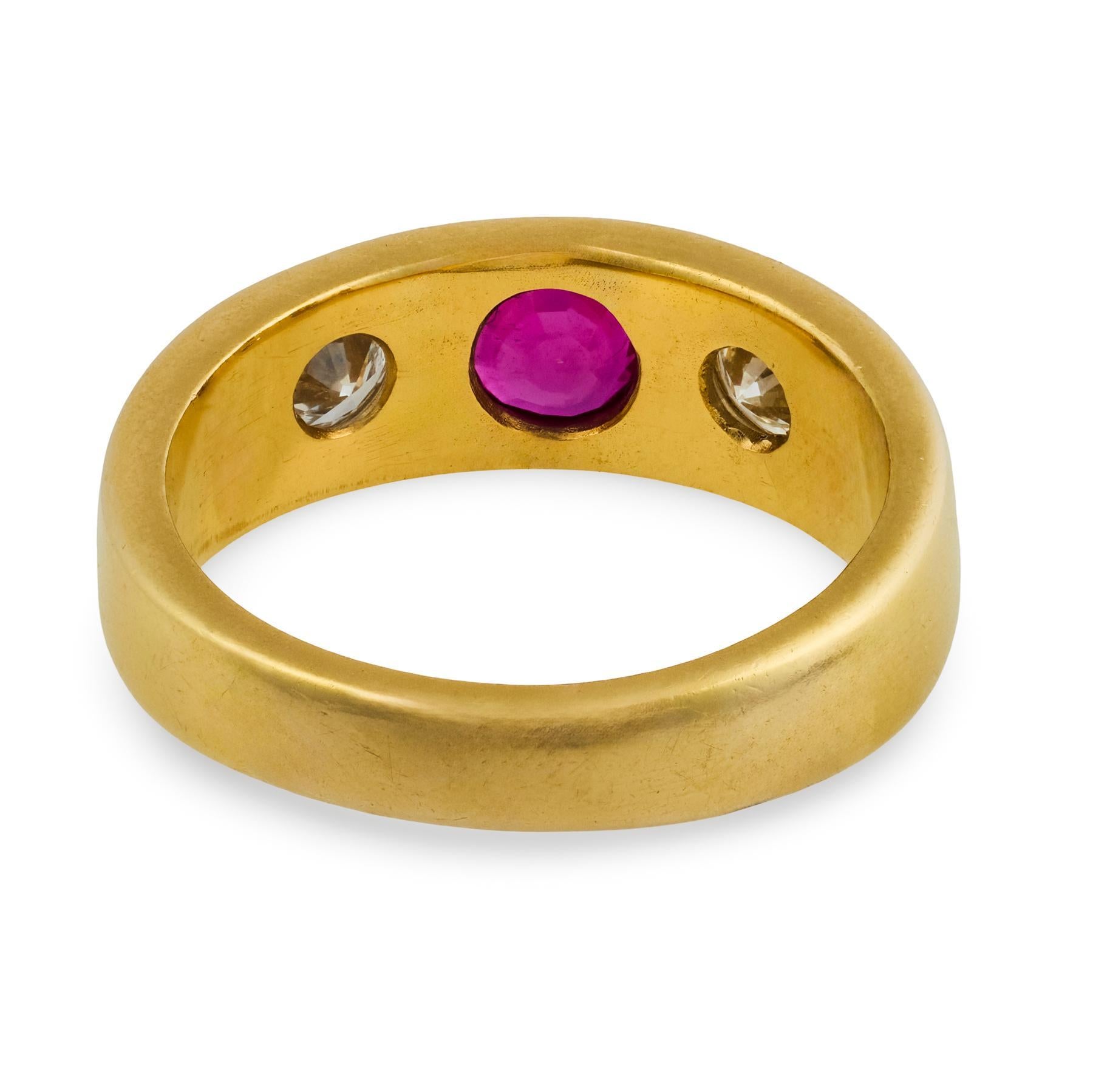 Vintage 14k Ruby & Diamond Flush Mount Ring (bague à monture affleurante) Bon état - En vente à Narberth, PA
