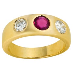 Vintage 14k Ruby & Diamond Flush Mount Ring