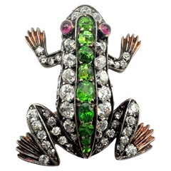 Vintage 14K Ruby Emerald and Diamond Frog Brooch / Pendant