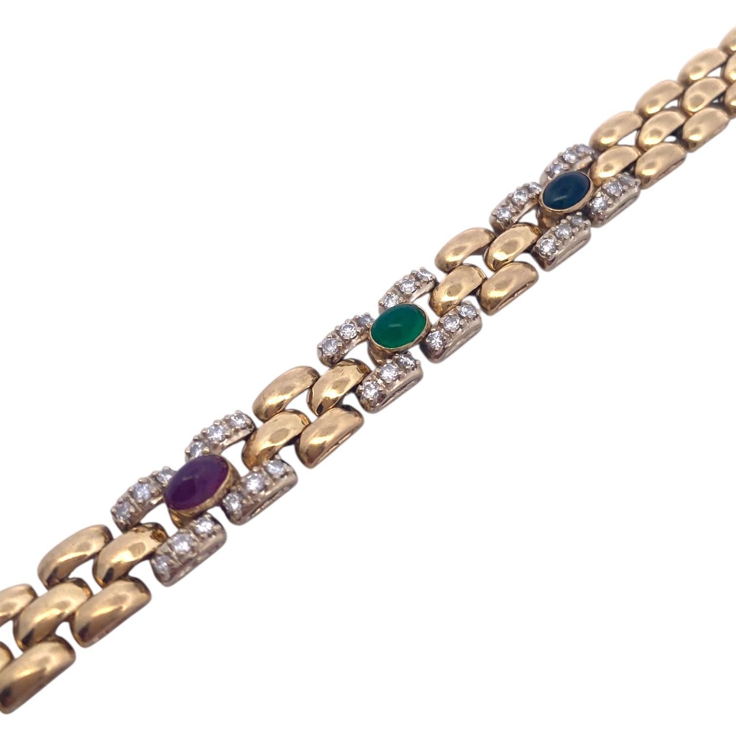 Contemporaneo Bracciale vintage 14K con diamanti e smeraldo e zaffiro in vendita