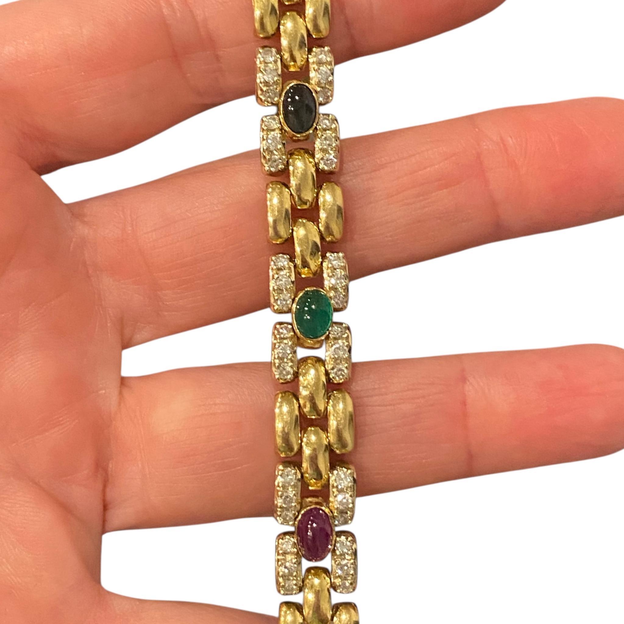 Bracciale vintage 14K con diamanti e smeraldo e zaffiro In condizioni buone in vendita a Henderson, NV