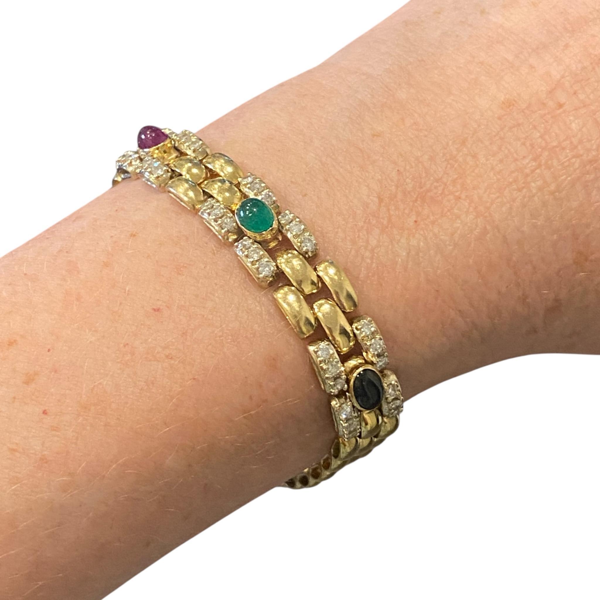 Donna Bracciale vintage 14K con diamanti e smeraldo e zaffiro in vendita