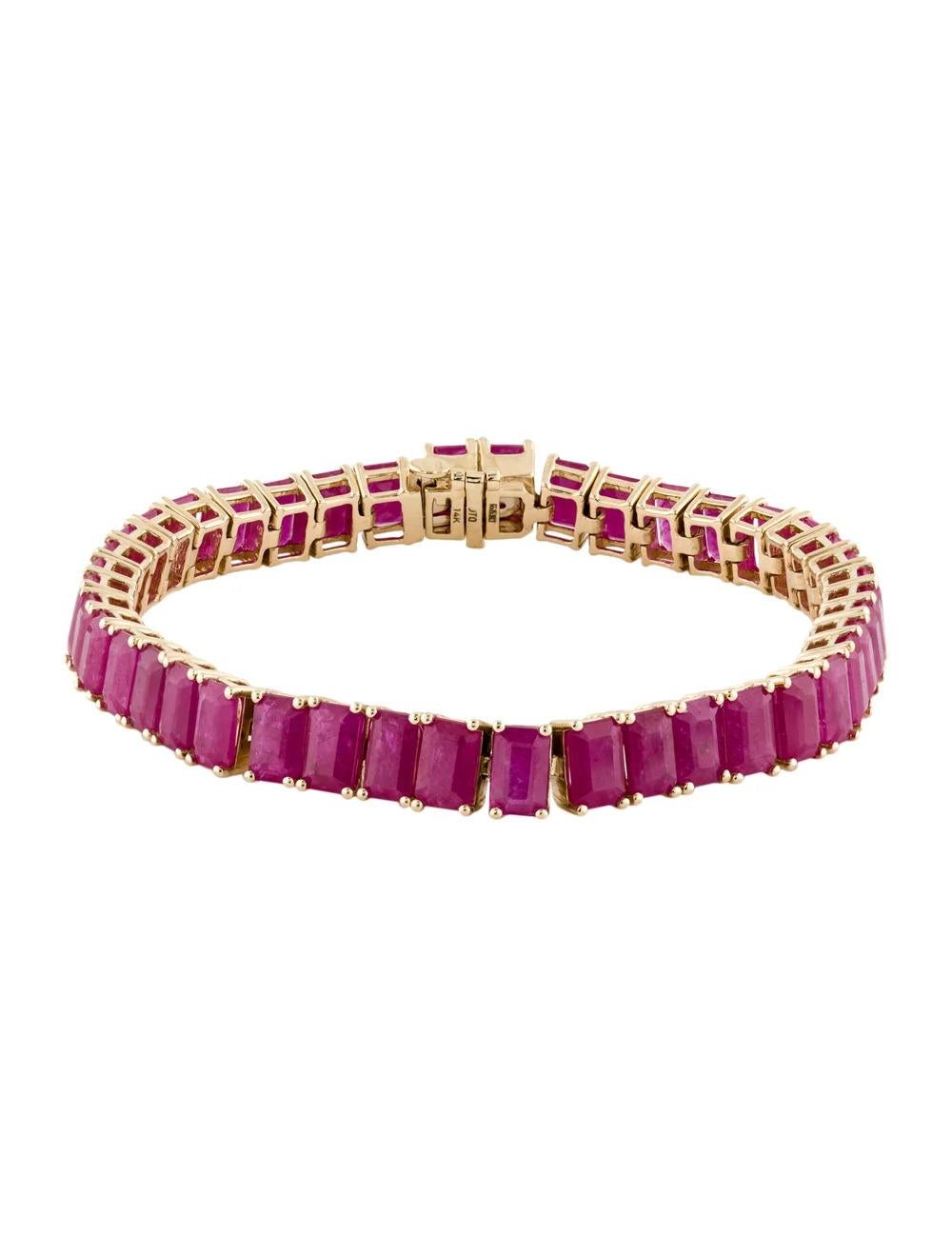 Elevate your jewelry collection with this stunning 14K Yellow Gold Ruby Link Bracelet, boasting a remarkable 26.00 carat Cut Cornered Rectangular Step Cut Ruby. Crafted to perfection, this exquisite piece exudes luxury and