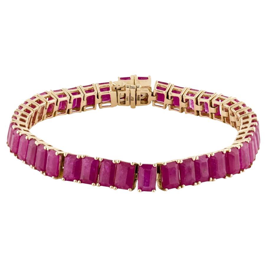 Vintage 14K Ruby Link Bracelet, 26.00ctw - Red Gemstone, Elegant Jewelry For Sale