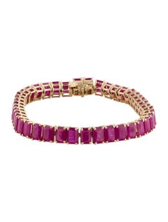 Vintage 14K Ruby Link Bracelet - 30.20ctw Red Gemstone - Statement Jewelry