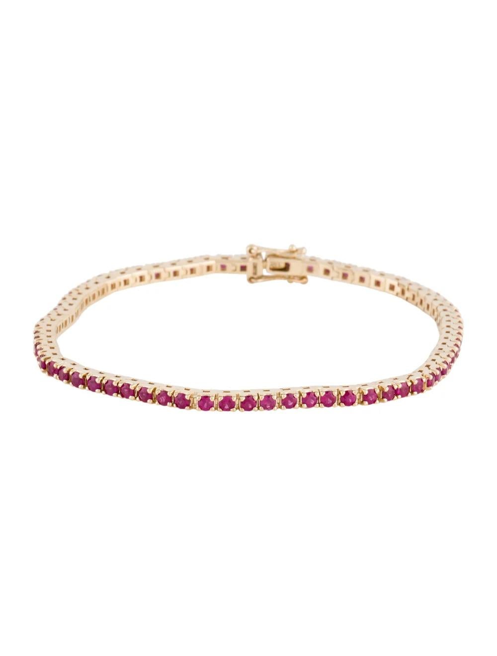 Immerse yourself in the timeless beauty of this captivating 14K Yellow Gold Ruby Link Bracelet, featuring a stunning array of Round Modified Brilliant Rubies. Crafted with meticulous attention to detail, this bracelet exudes elegance and