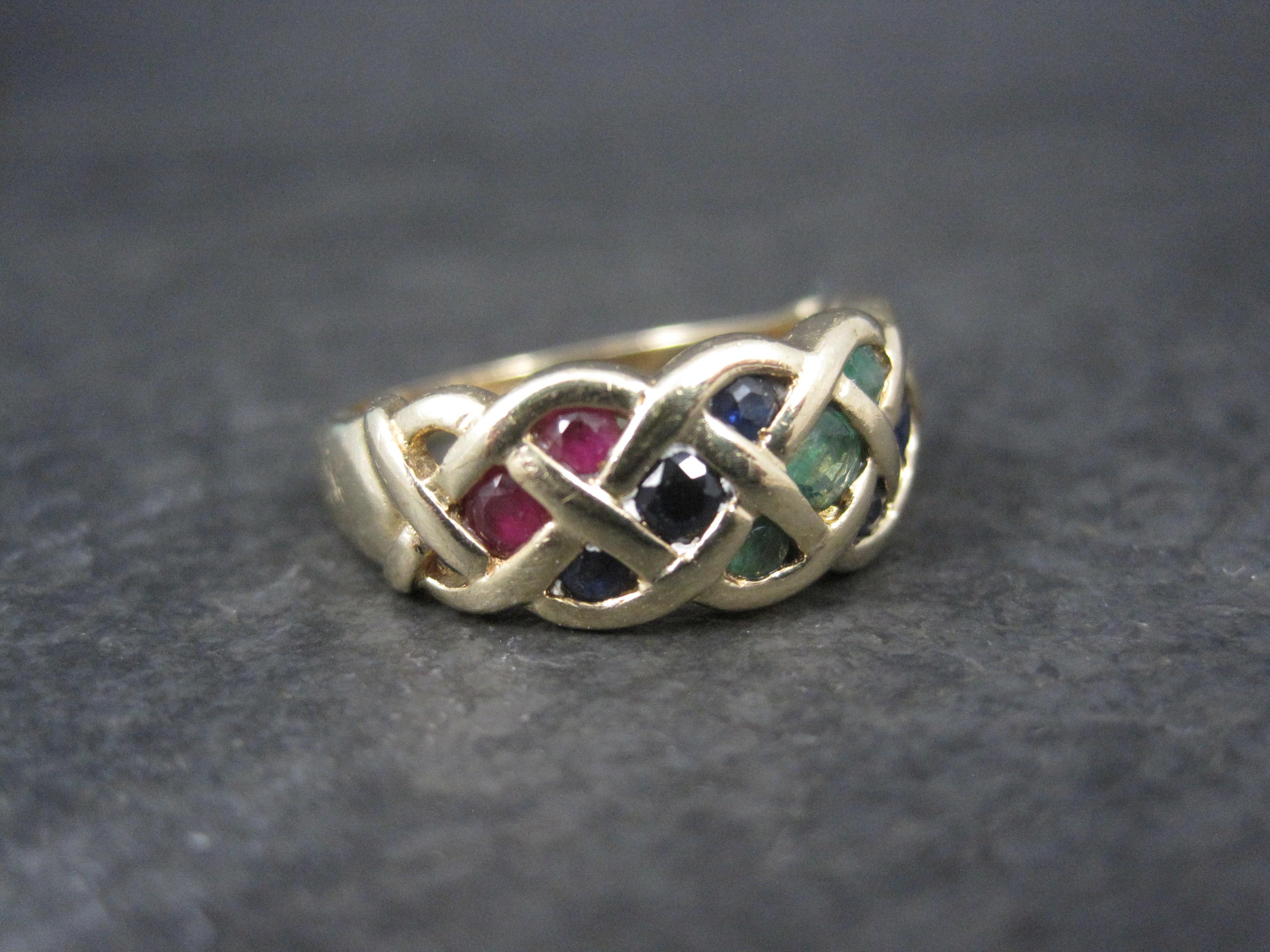 Contemporary Vintage 14k Ruby Sapphire Emerald Ring For Sale