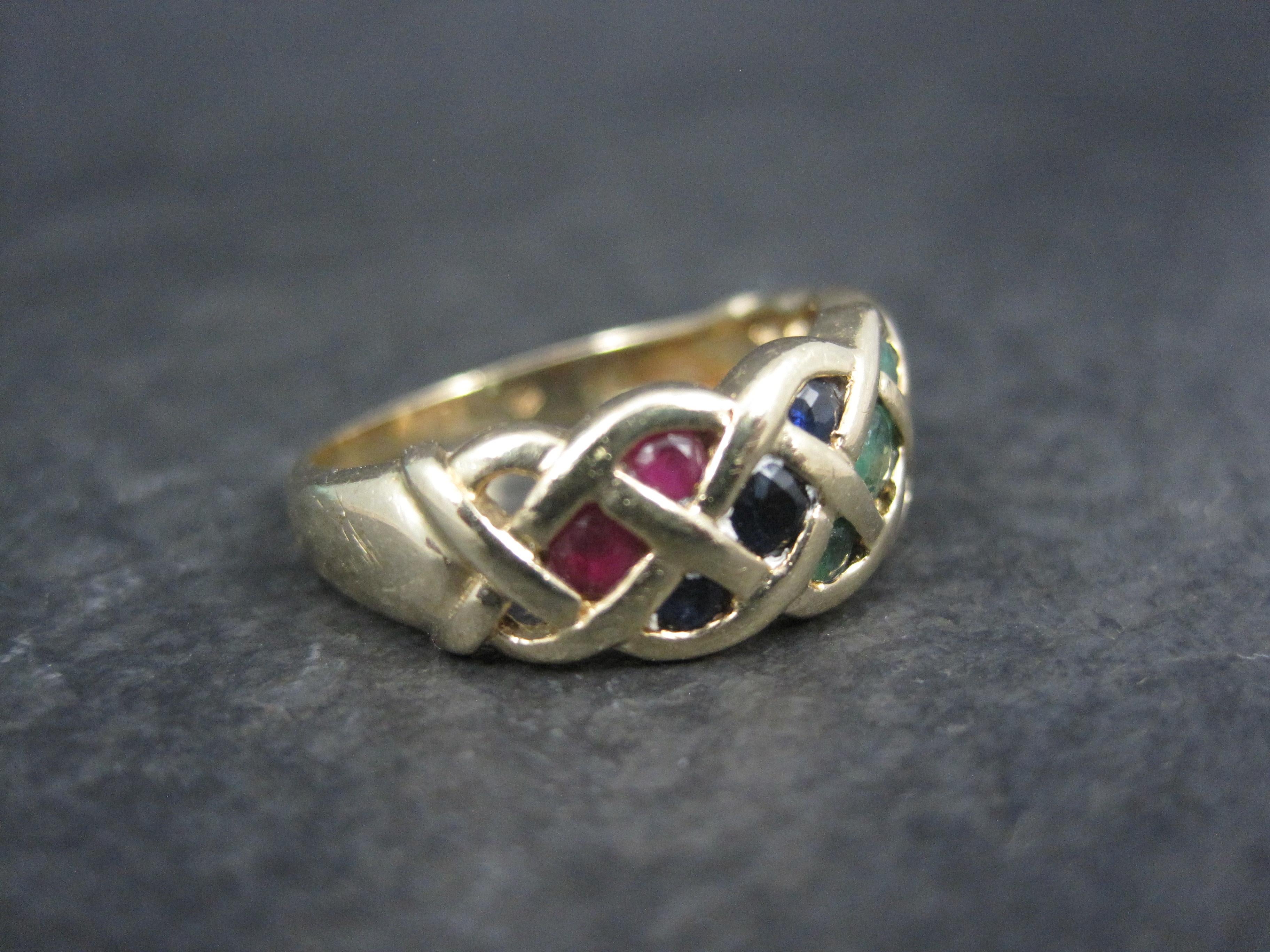 Round Cut Vintage 14k Ruby Sapphire Emerald Ring For Sale