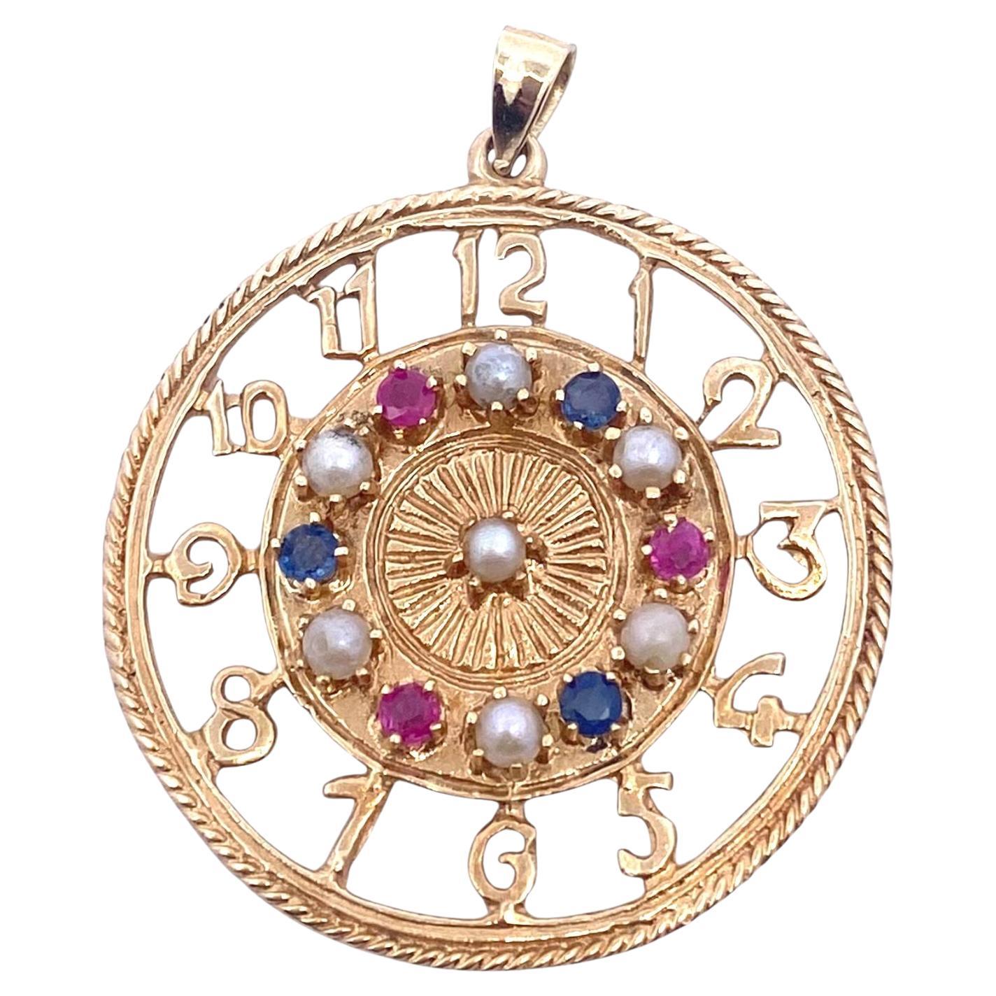 Vintage 14K Ruby Sapphire Pearl Large Charm Pendant