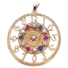 Vintage 14K Ruby Sapphire Pearl Large Charm Pendant