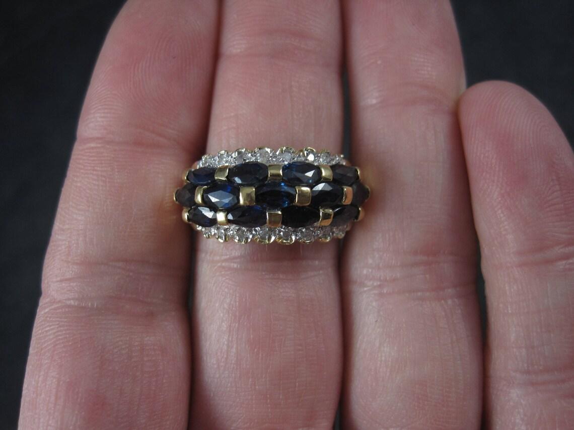 Marquise Cut Vintage 14k Sapphire and Diamond Ring For Sale