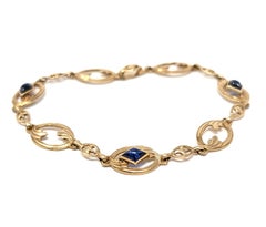 Vintage 14k Sapphire Bracelet Signed Esemco Solid Yellow Gold Sugarloaf Cabochon