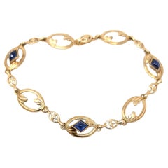 Vintage 14k Sapphire Bracelet Signed Esemco Solid Yellow Gold Sugarloaf Cabochon