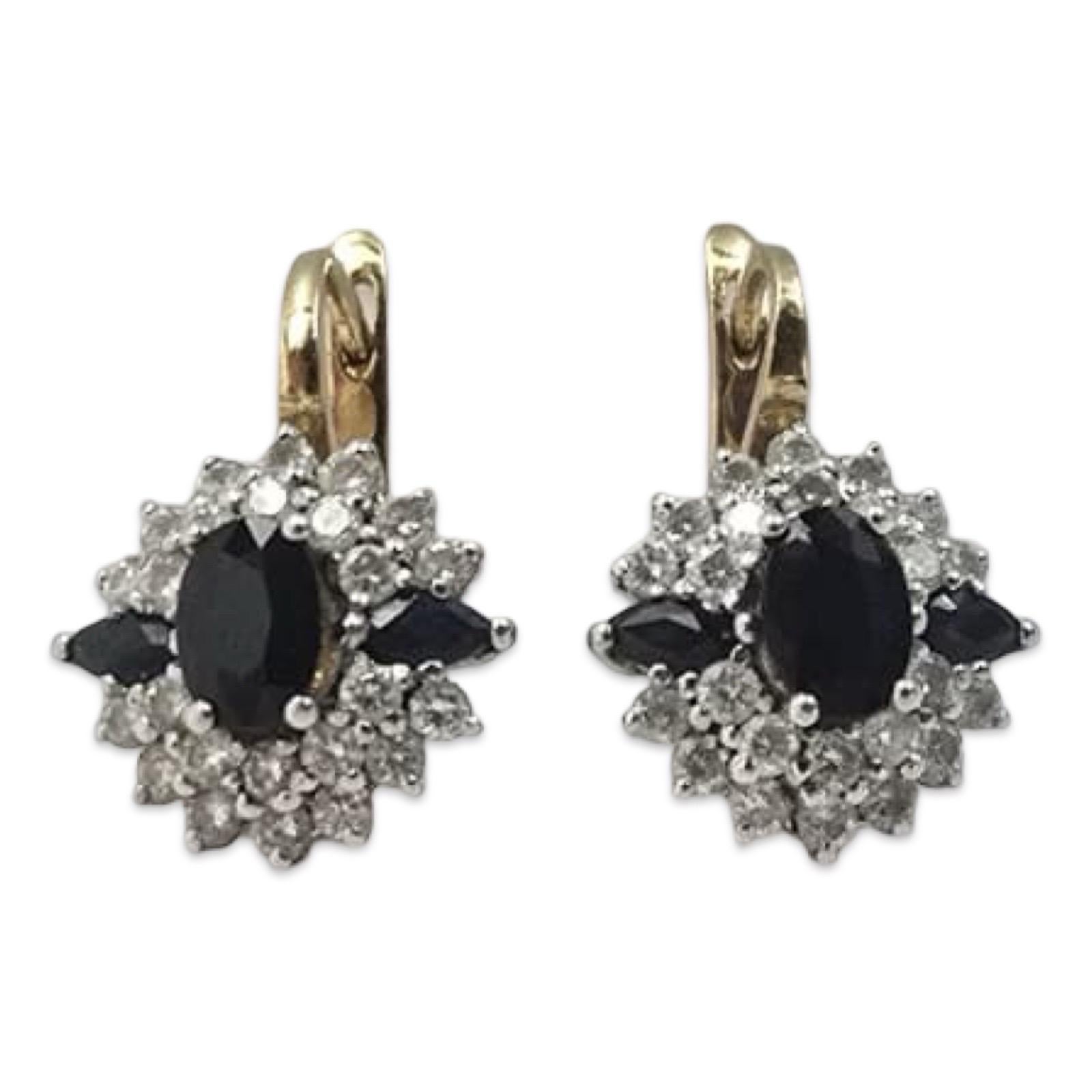 Vintage 14K Saphir & Diamant-Cluster-Ohrringe 1,52ctw - Classic Glamour (Ovalschliff) im Angebot