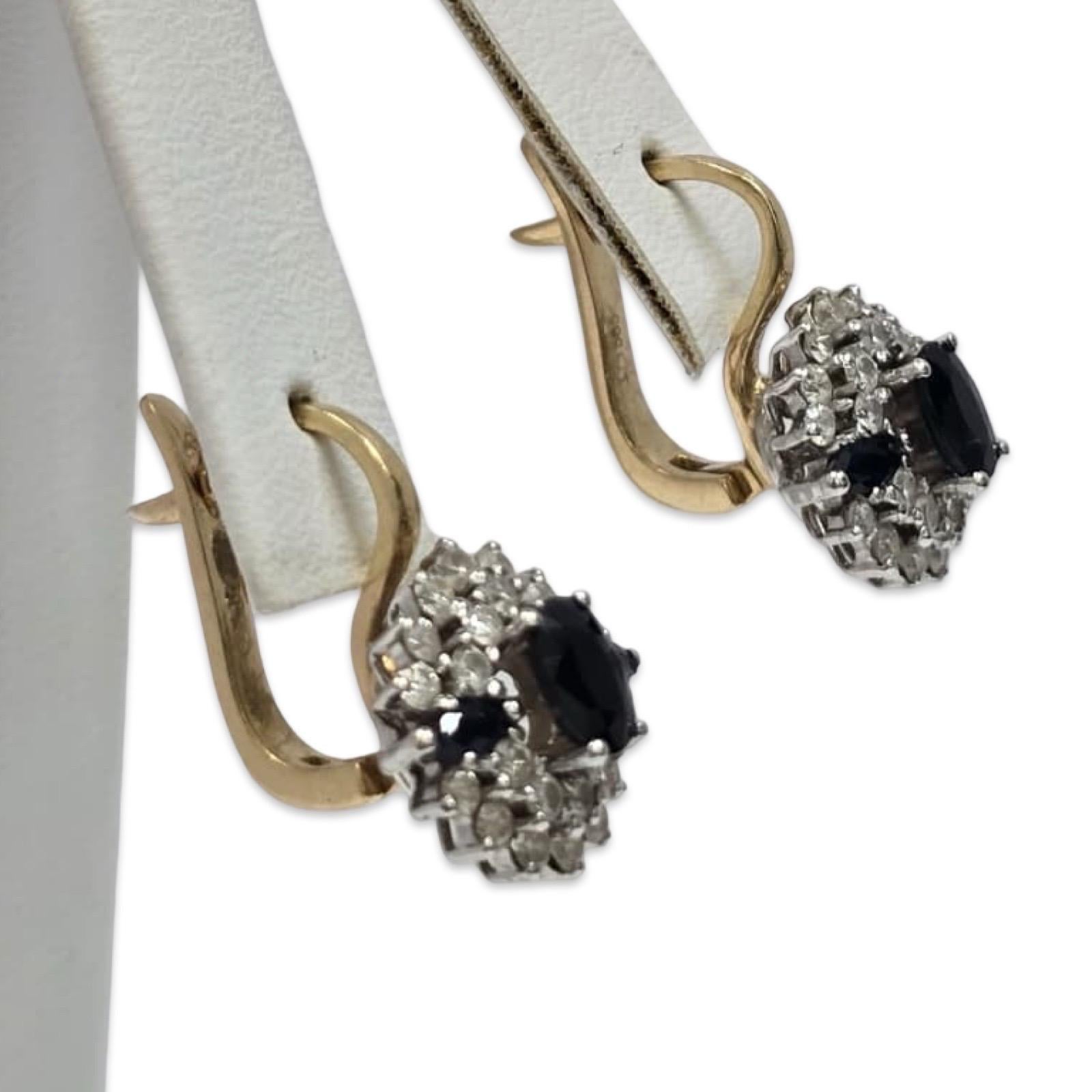 Vintage 14K Saphir & Diamant-Cluster-Ohrringe 1,52ctw - Classic Glamour im Zustand „Hervorragend“ im Angebot in Miami, FL