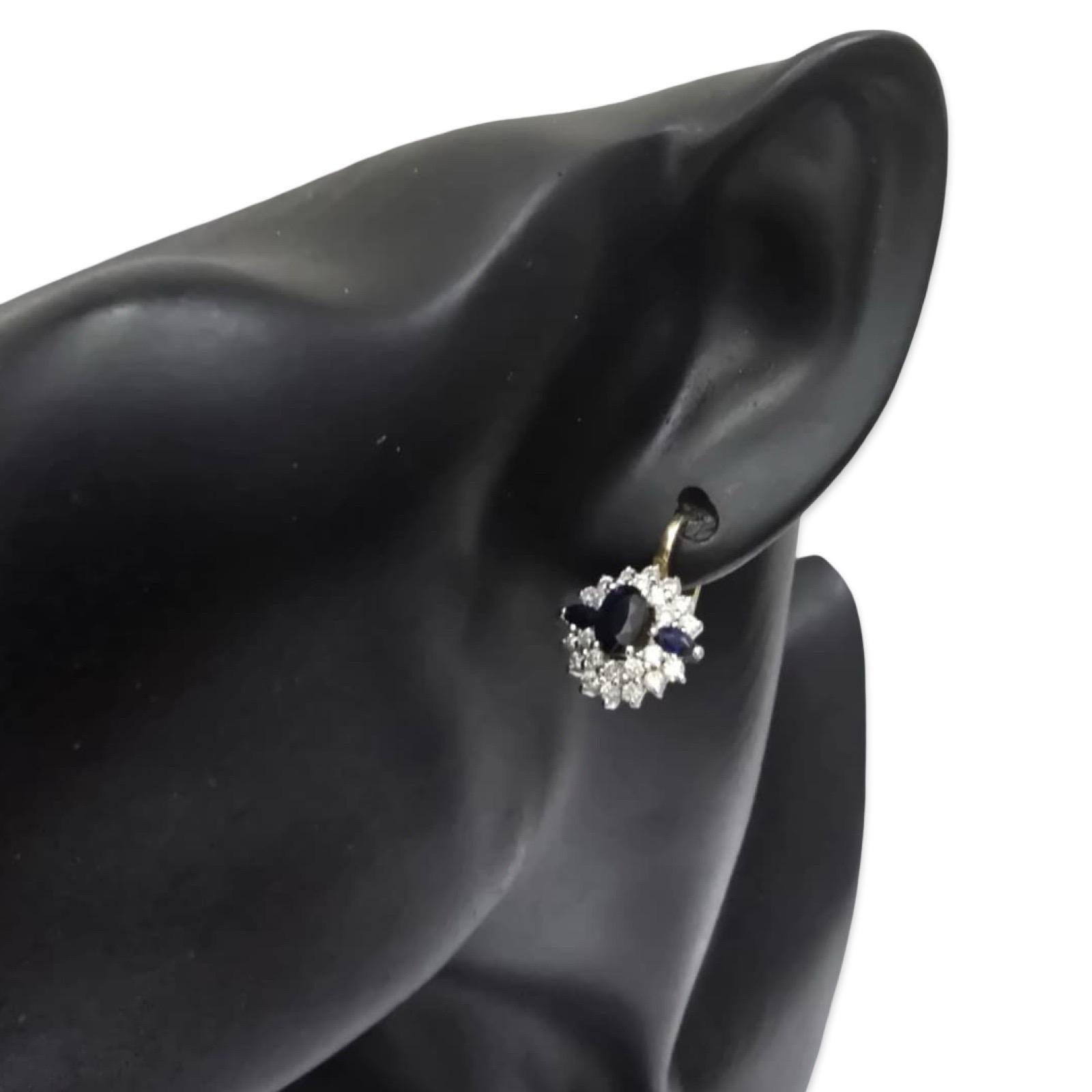 Vintage 14K Saphir & Diamant-Cluster-Ohrringe 1,52ctw - Classic Glamour im Angebot 1
