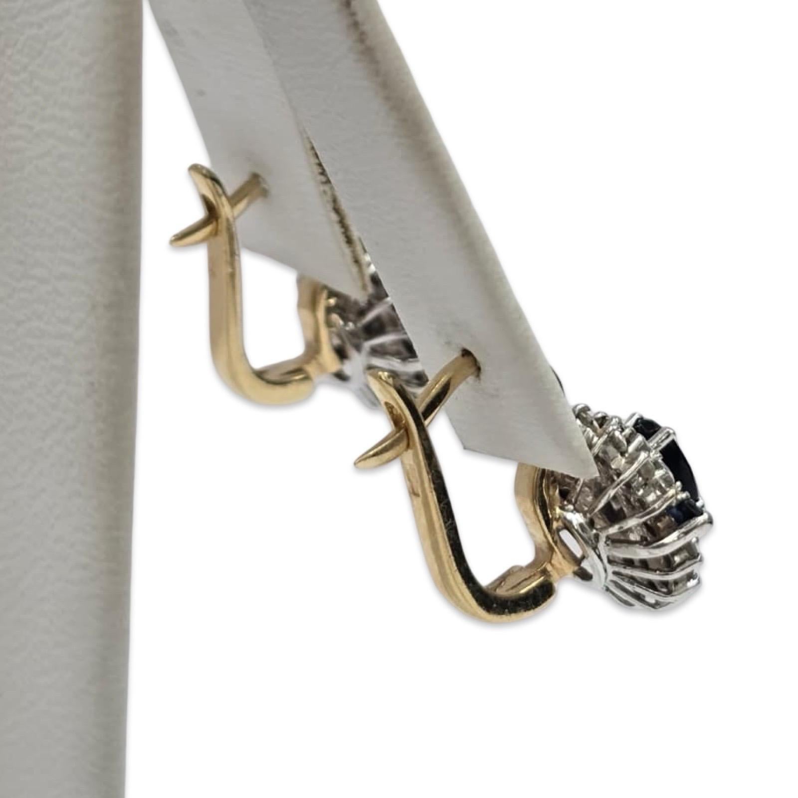 Vintage 14K Saphir & Diamant-Cluster-Ohrringe 1,52ctw - Classic Glamour im Angebot 2