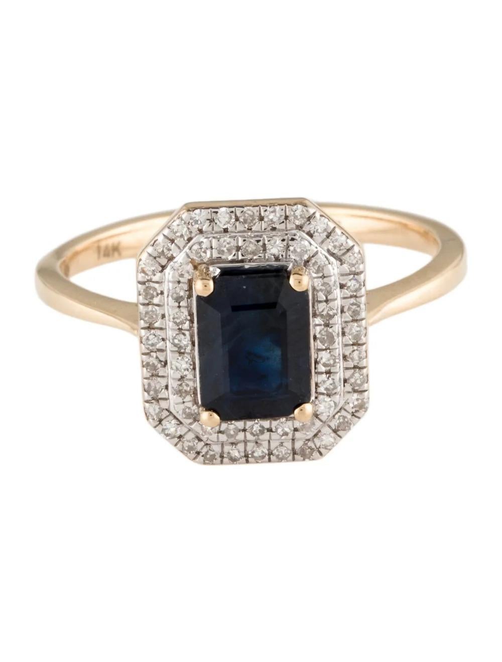Emerald Cut Vintage 14K Sapphire & Diamond Cocktail Ring - Size 7 - Gemstone Jewelry For Sale