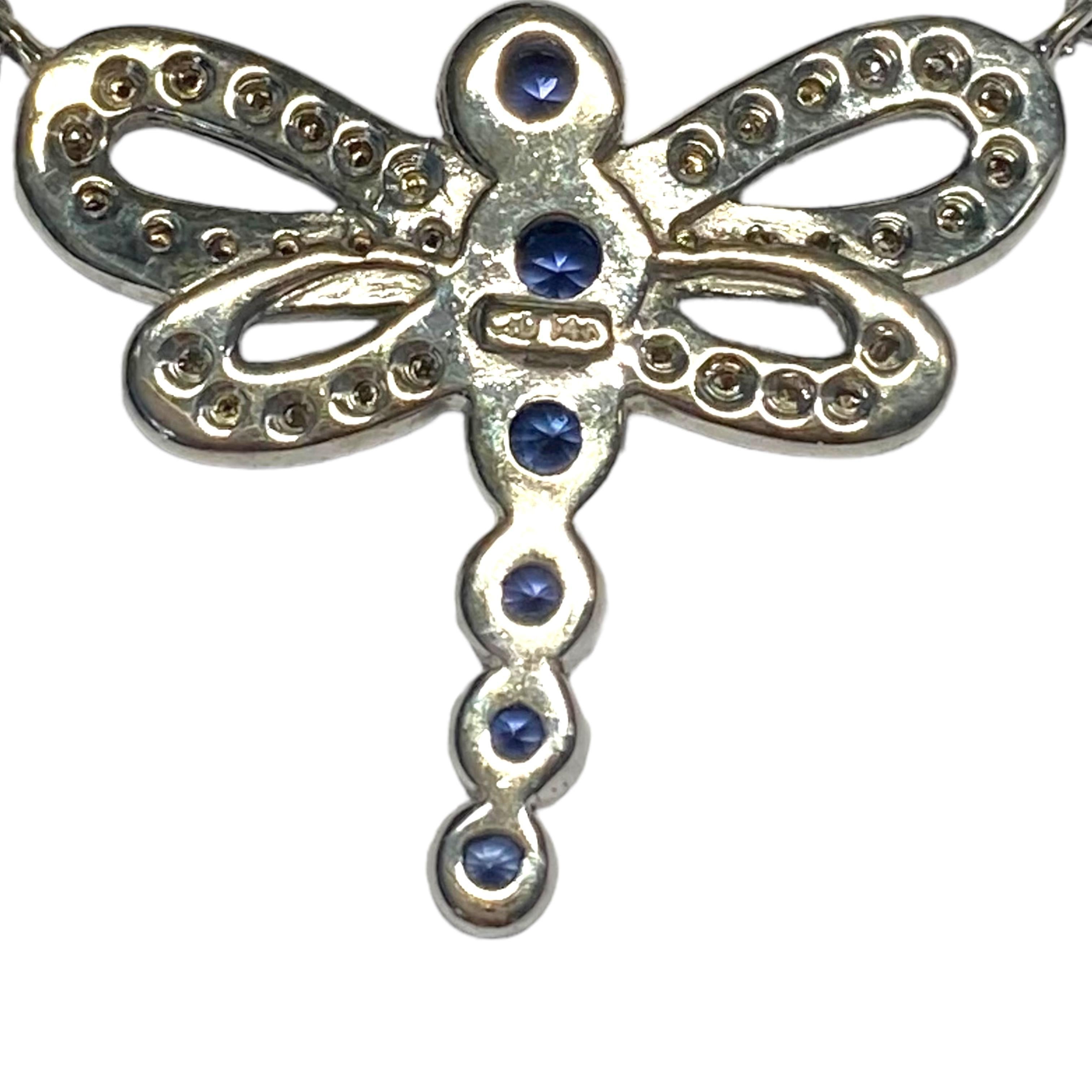 Vintage 14K Sapphire & Diamond Dragonfly Necklace In Good Condition For Sale In Henderson, NV