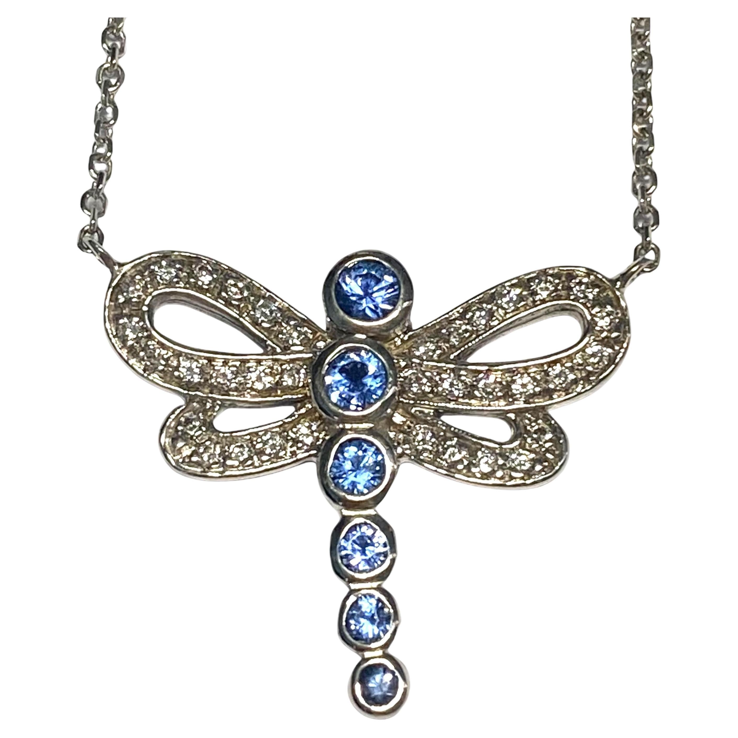 Collar Libélula Zafiro y Diamantes 14K Vintage