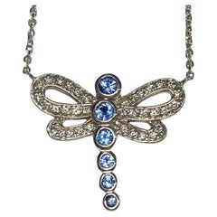 Vintage 14K Sapphire & Diamond Dragonfly Necklace