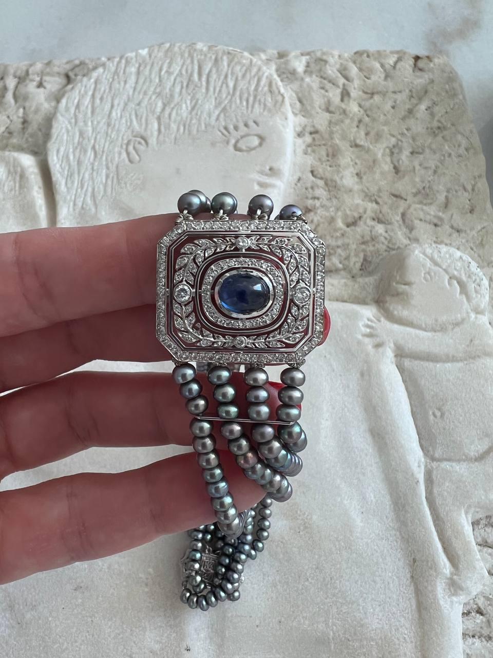 Belle Époque Vintage 14K Sapphire, Diamond & Dyed Pearl Choker Necklace