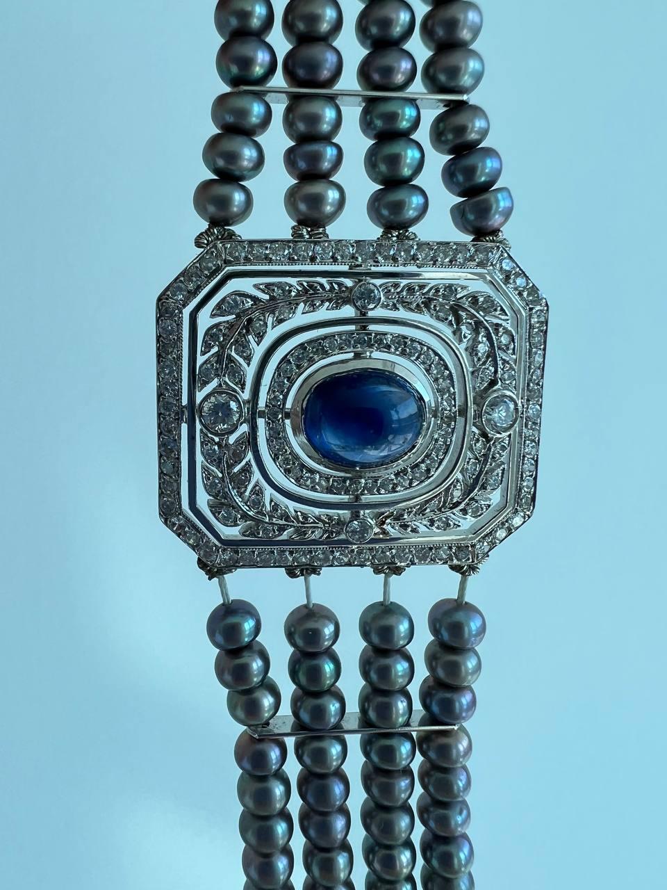 Vintage 14K Sapphire, Diamond & Dyed Pearl Choker Necklace 2
