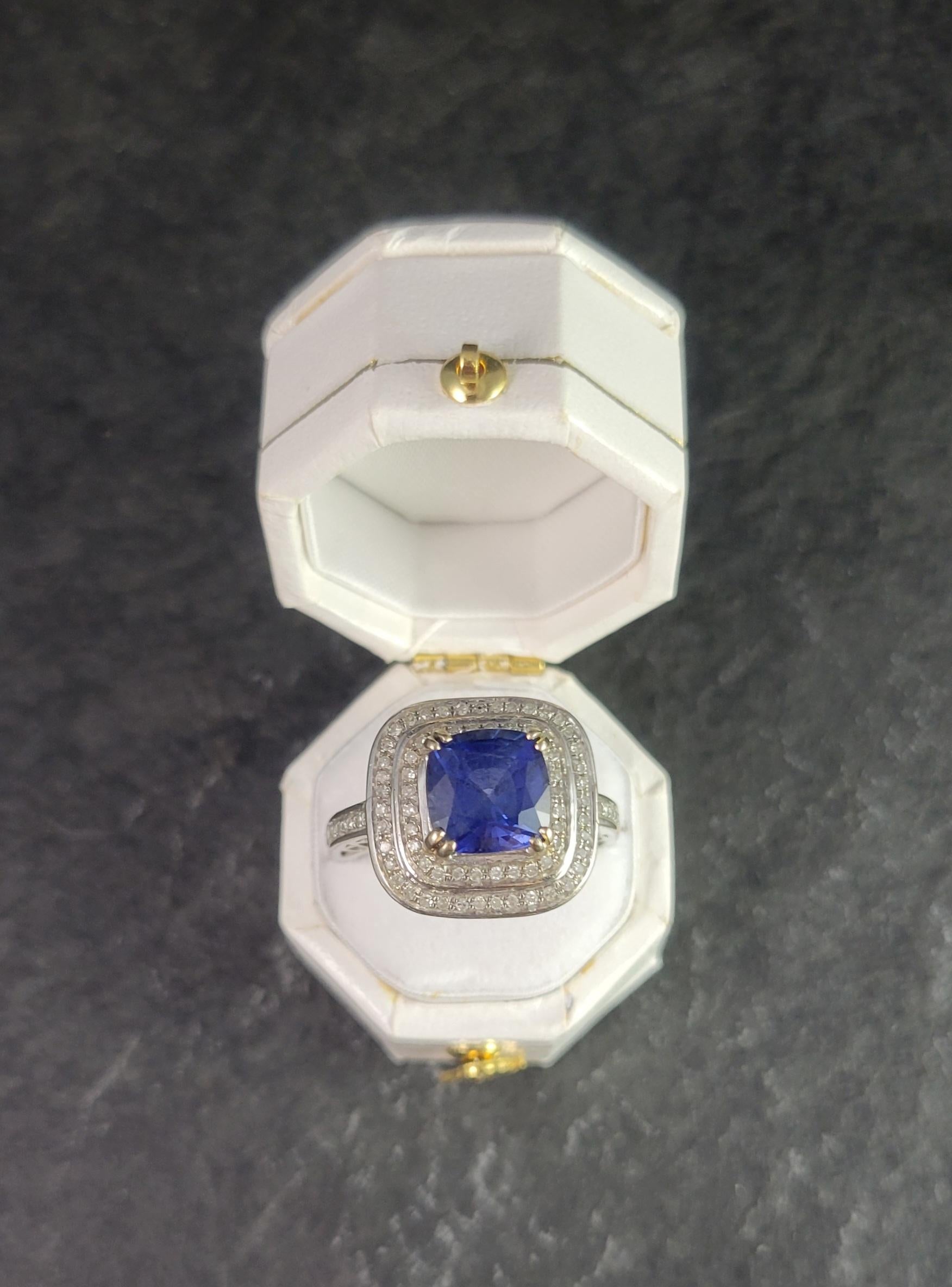 Vintage 14K Sapphire Diamond Engagement Ring For Sale 4