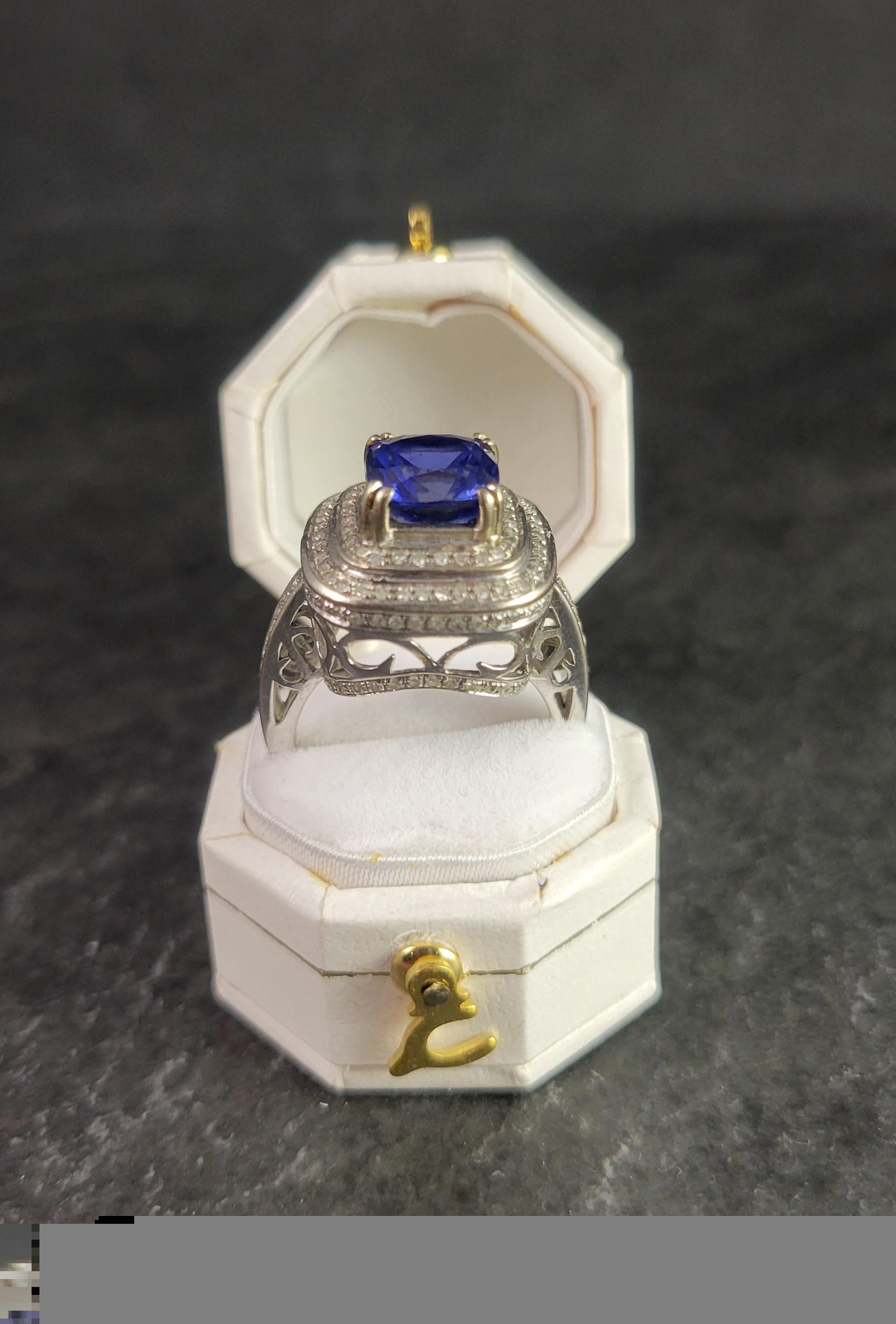 Vintage 14K Sapphire Diamond Engagement Ring For Sale 5