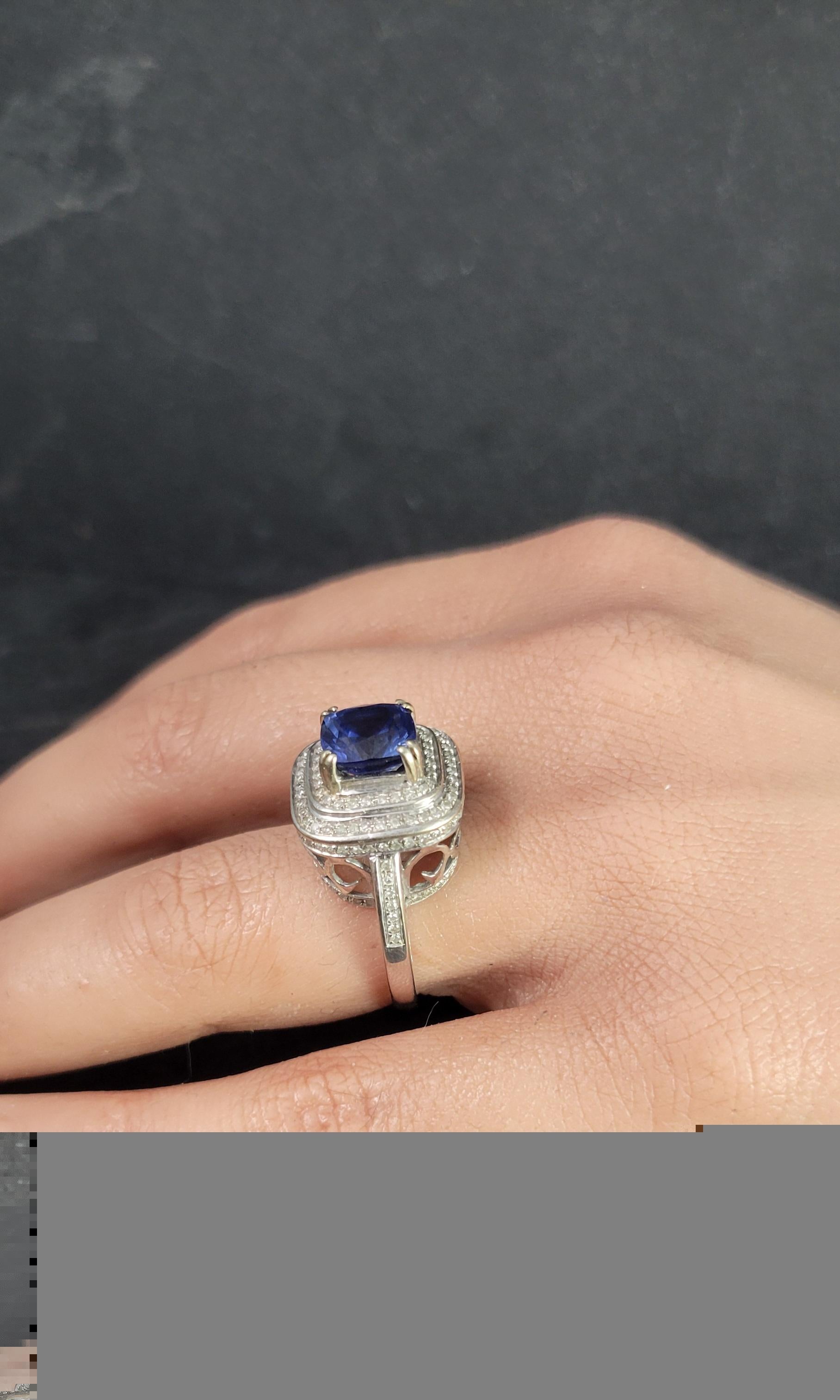 Vintage 14K Sapphire Diamond Engagement Ring For Sale 7