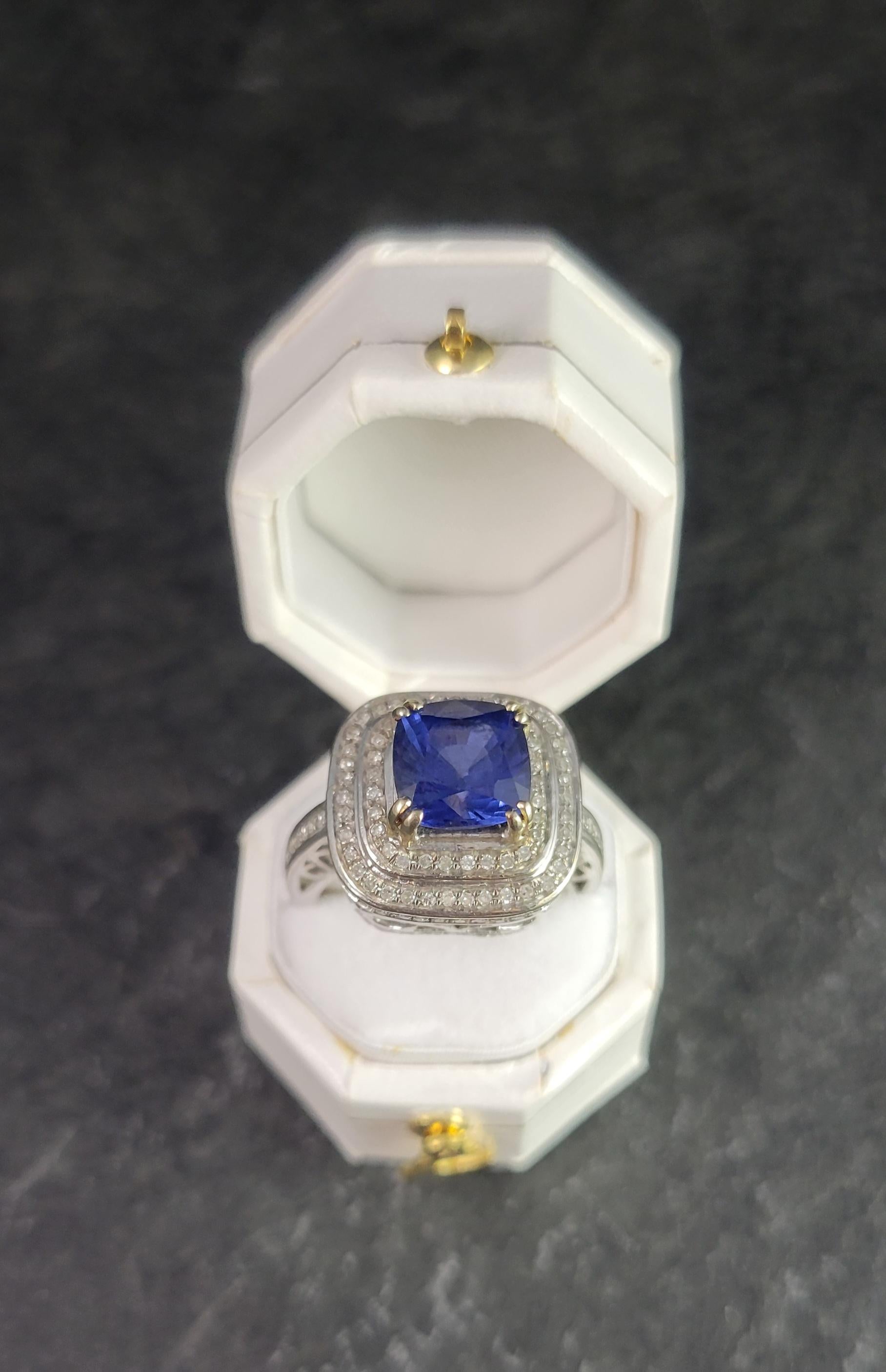 Vintage 14K Sapphire Diamond Engagement Ring For Sale 2
