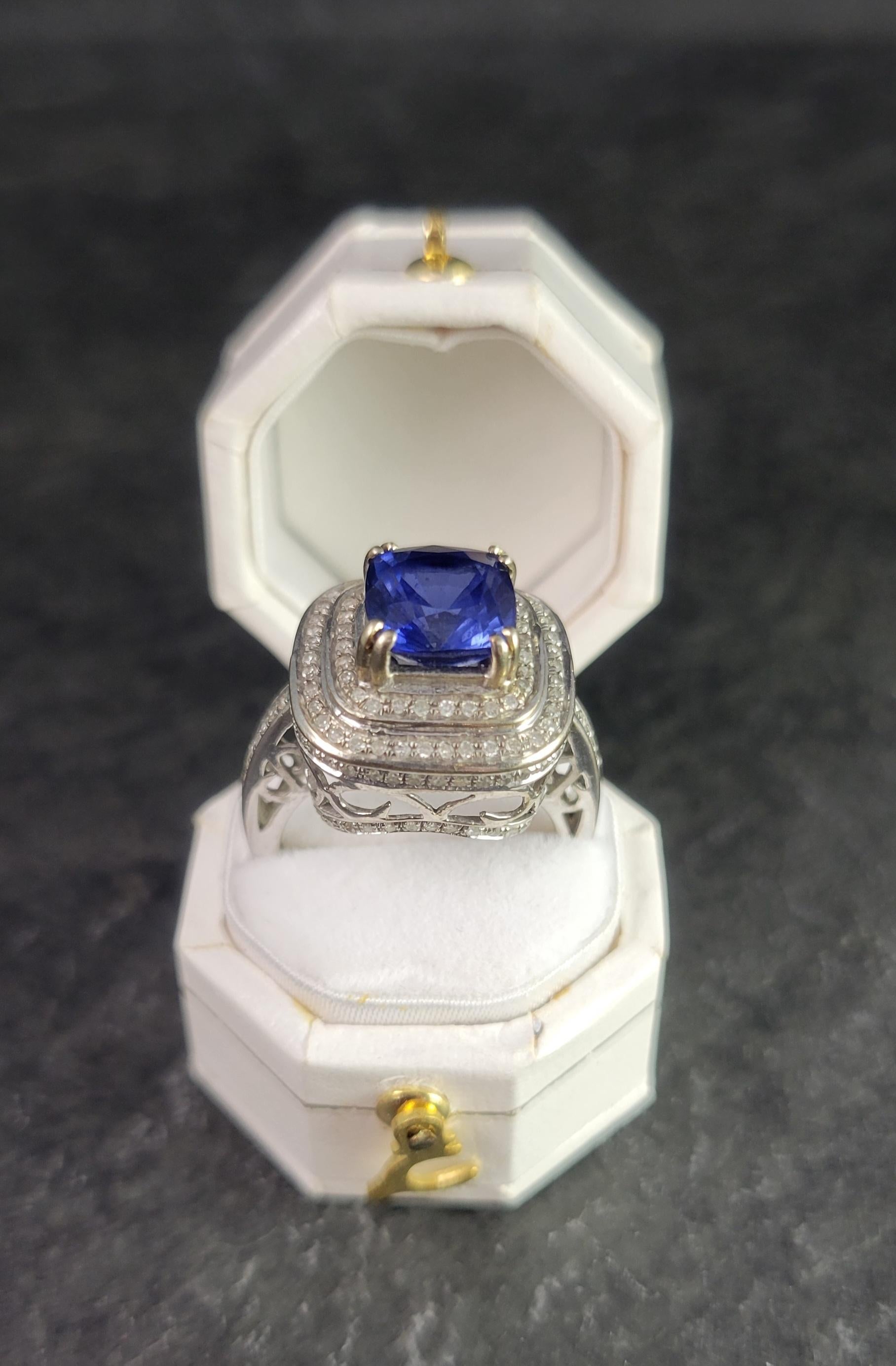 Vintage 14K Sapphire Diamond Engagement Ring For Sale 3