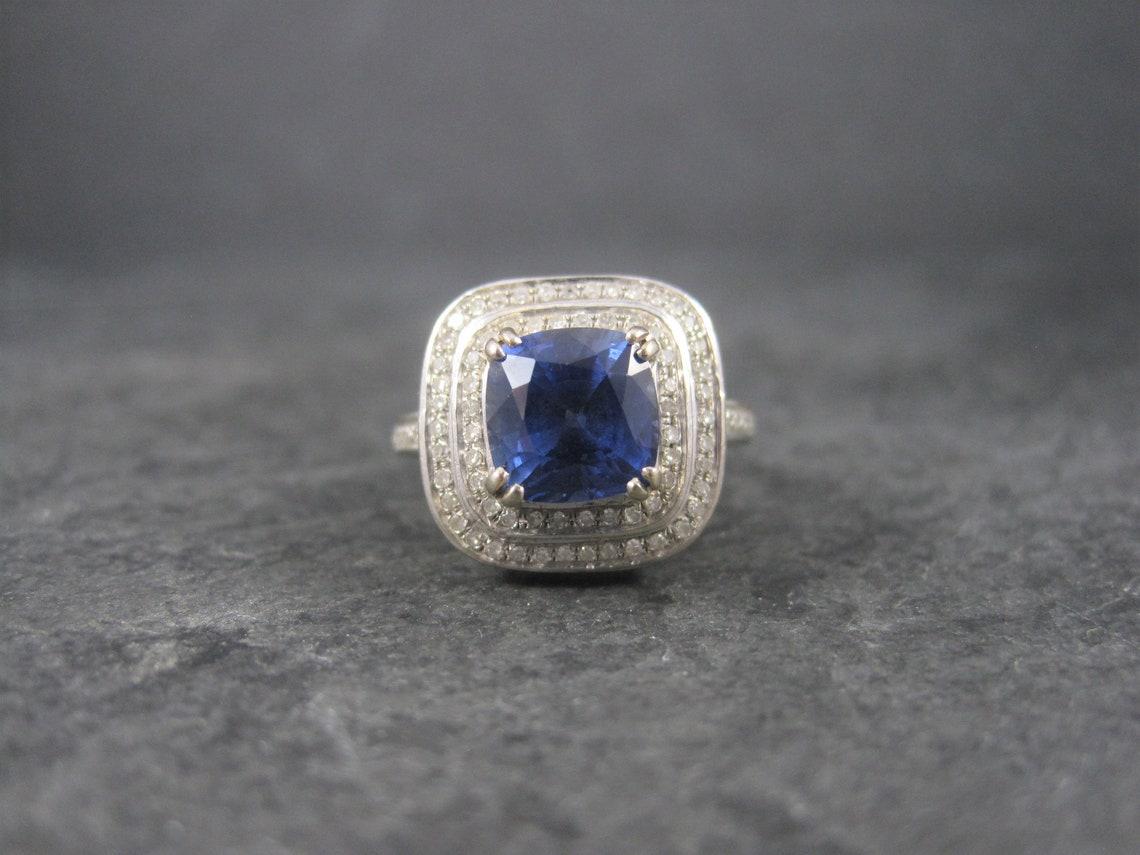 Contemporary Vintage 14K Sapphire Diamond Engagement Ring For Sale