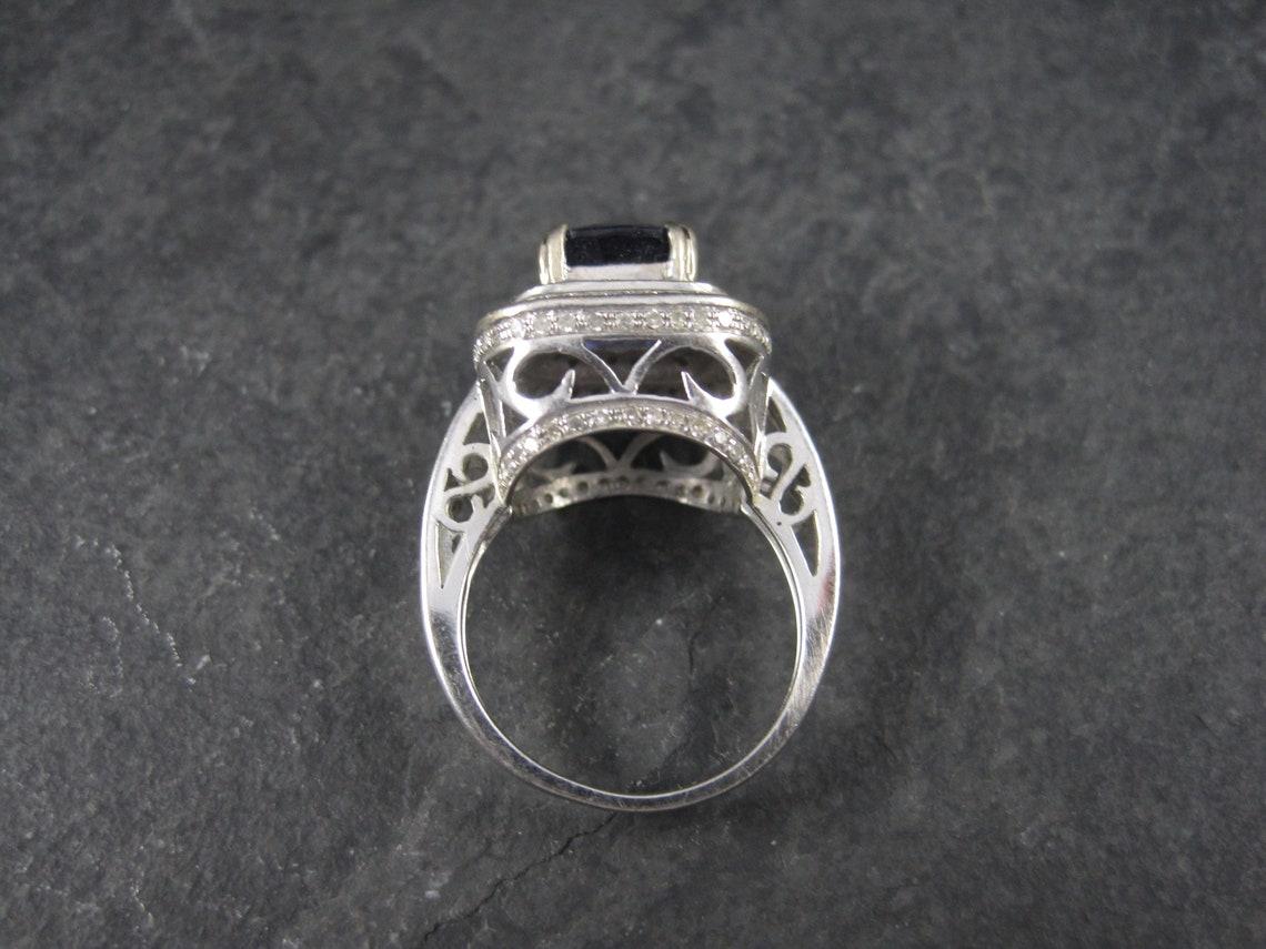 Cushion Cut Vintage 14K Sapphire Diamond Engagement Ring For Sale
