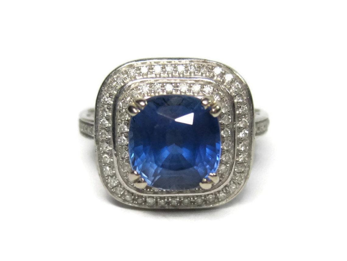 Vintage 14K Sapphire Diamond Engagement Ring For Sale 1