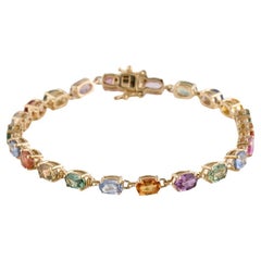 Vintage 14K Sapphire Link Bracelet 12.24ctw, Yellow Gold Statement Jewelry